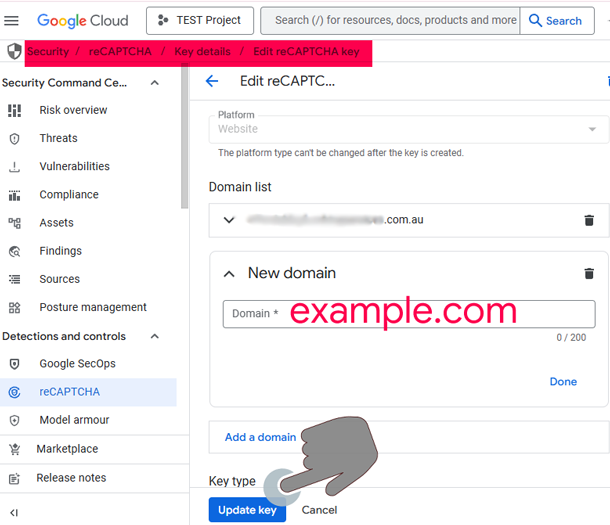 Edit reCAPTCHA key