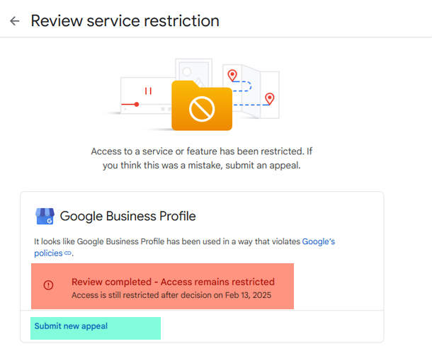 Notice for Google Business Profile restriction