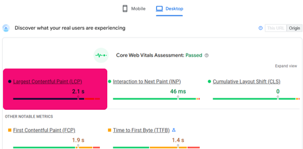 PageSpeed Insights report for Desktop device