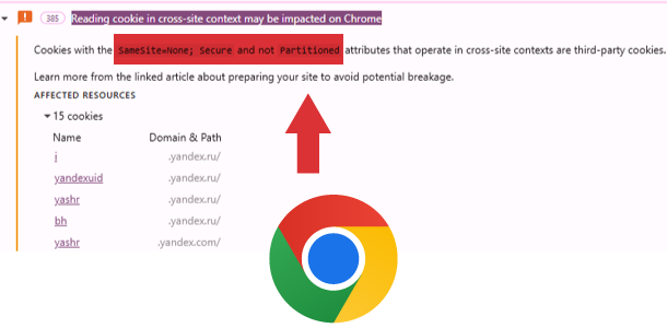 chrome console message for cookies