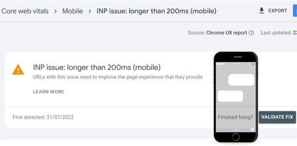Search Console INP Report and mobile phone illustration