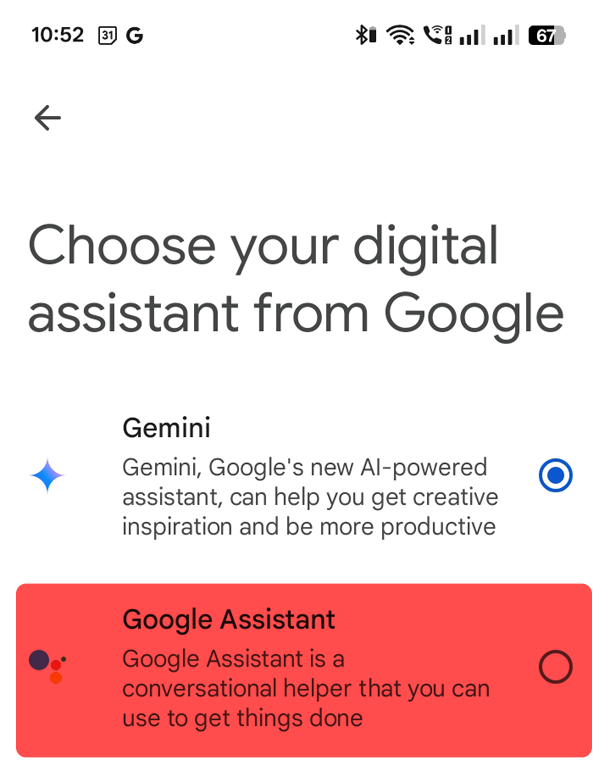 Digital Assistant switch option