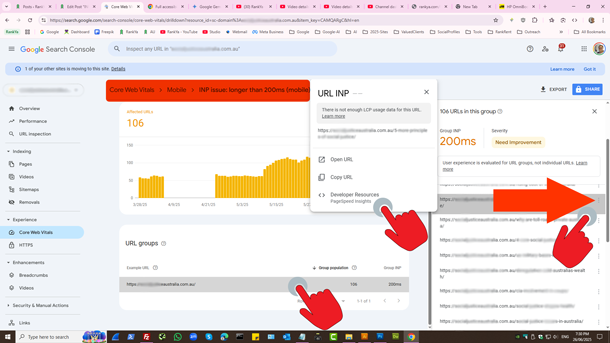 Search Console Report for Mobile INP issues
