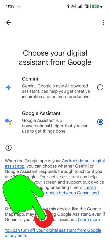 Android Screenshot for turning off Google Assistant