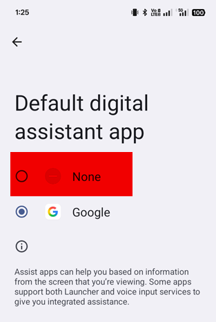 Android default Digital Assistant App Option