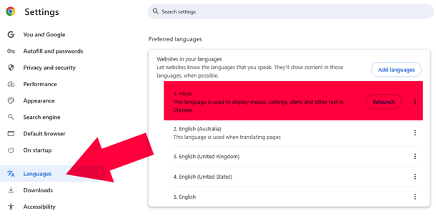 Chrome Setting Language