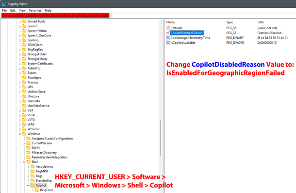 Windows Registry to Disabling Copilot