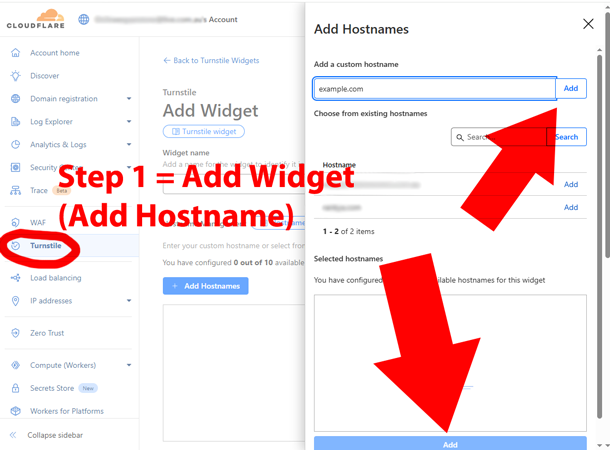 Add hostname cloudflare turnstile add widget option