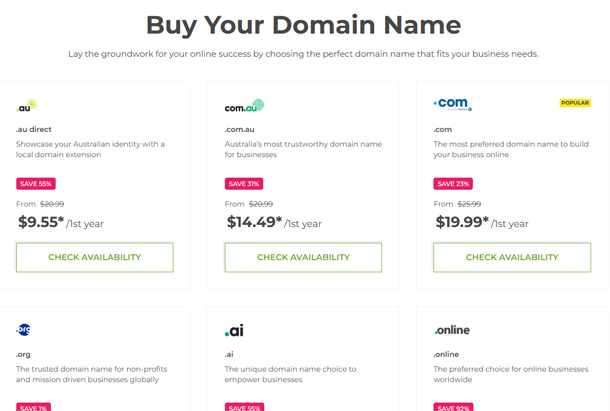 TLD options and prices domain name options Crazy Domains