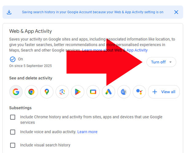 Turn-Off Web & App Activity