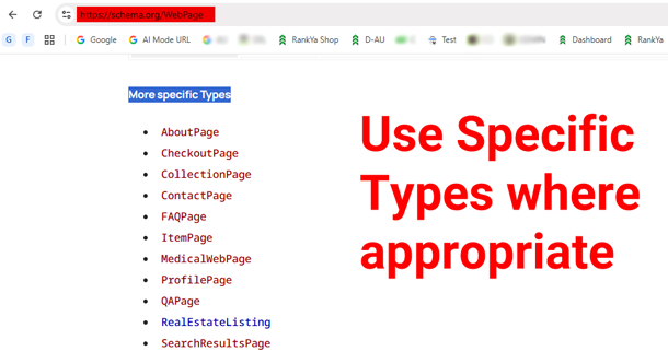 structure your entire website using specific types of schema More specific Types of WebPage
