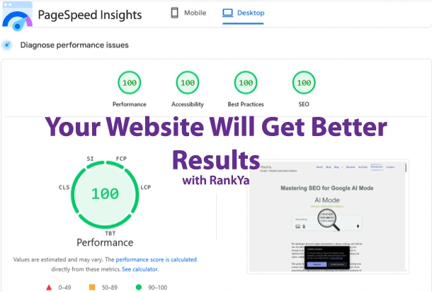 get 100 percent better results PageSpeed Insights report example for RankYa website