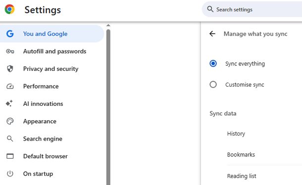Chrome syncSetup option