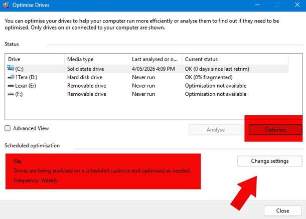 Optimize and Change Settings Windows-11 Options for Defragment and Optimize Drives