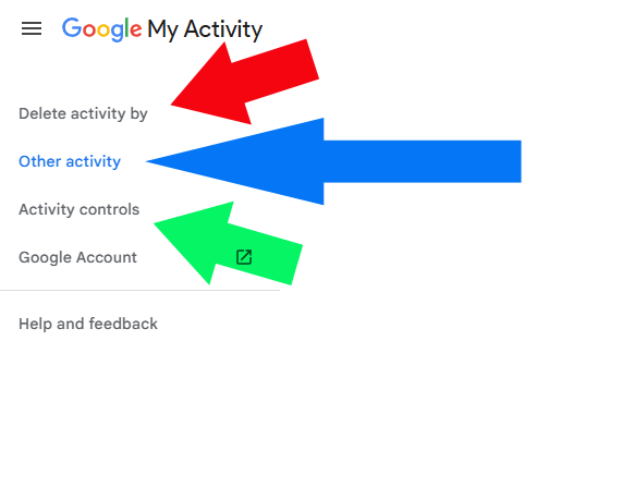 menu options for Google My Activity