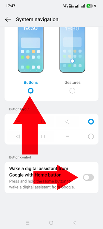 Switch from Gestures to Buttons Android System Navigation Setting