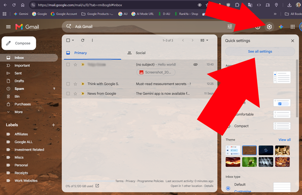 Gmail All Settings option