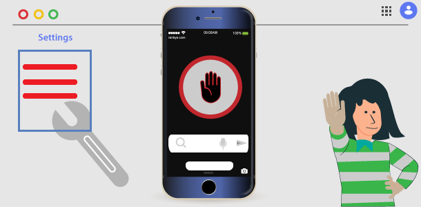 illustration represents digital user interface and smartphone Settings UI, Android device and a person illustration