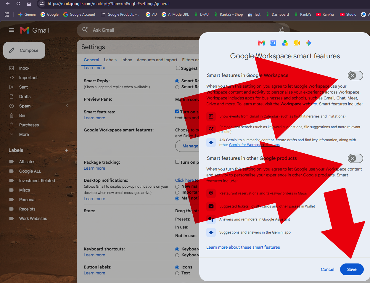 Turn Off Google Workspace smart features