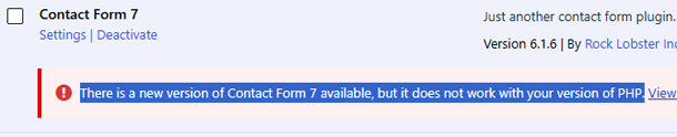 WordPress Contact Form7 Plugin notice highlighted contact form7 plugin update message