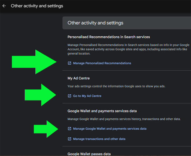 select the Google Product you are using to manage other activity options