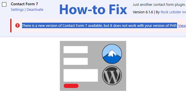 image shows a web form and logo for WordPress and Contact Form 7 WordPress Contact Form 7 Illustration and Plugin Update Notice
